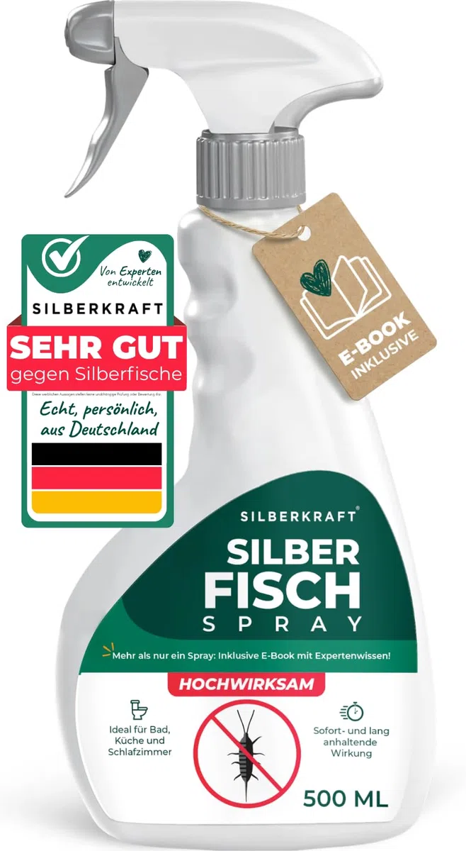 Silberkraft Anti-Silberfisch Spray 500ml inkl. E-Book Schnelle und effektive Bekämpfung von Silberfischchen Alternative zu Köderdosen und Fallen