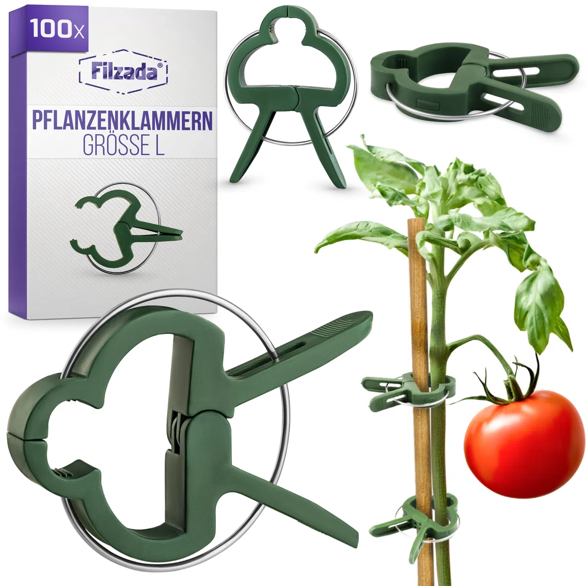 Filzada® 100x Pflanzenclips Groß L - Tomaten Rankhilfe - stabile Pflanzenklammern - Pflanzen Clips für Blumen, Rosen UVM - Tomaten Clips für Garten - Pflanzenklammern Groß