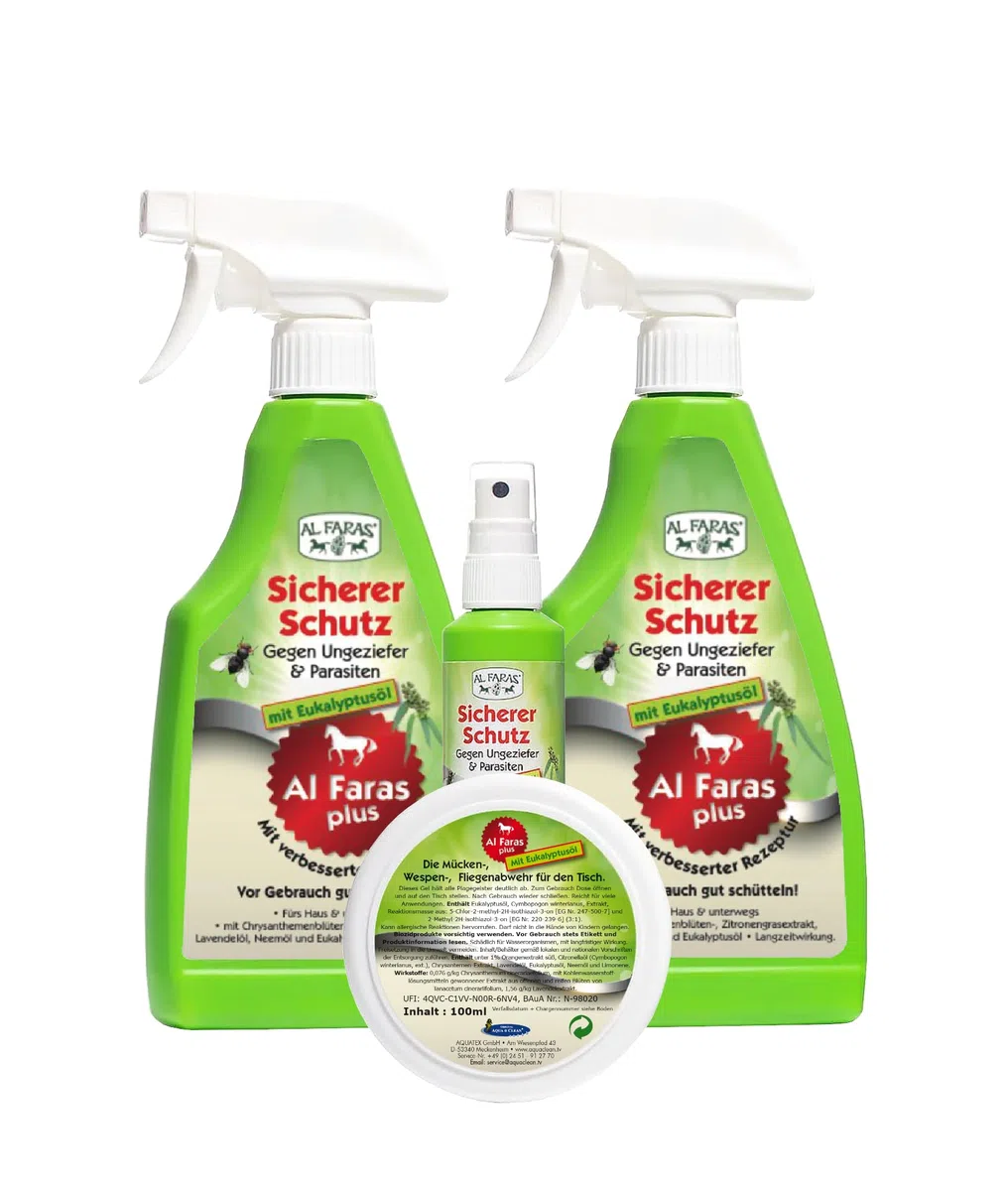 Insektenschutz 4er Set – Insektenspray mit Eukalyptusöl gegen Mücken, Fliegen, Wespen & kriechende Insekten – für Haus, Garten & Terrasse – inkl. Tisch-Tiegel