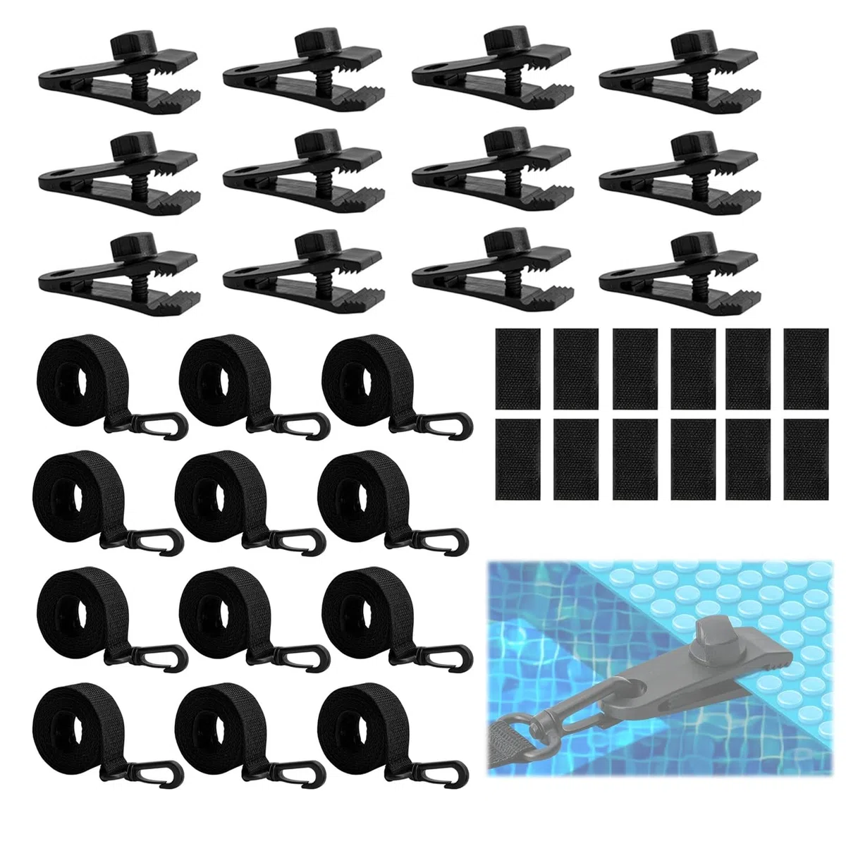 Pool Aufroller Aufrollvorrichtung Haltebänder, 12-er Set Klammern und Befestigungsbänder Zubehörteile für fahrbares Aufrollsystem, Fahrbar Solarfolie für Abdeckungen Pool-Planen