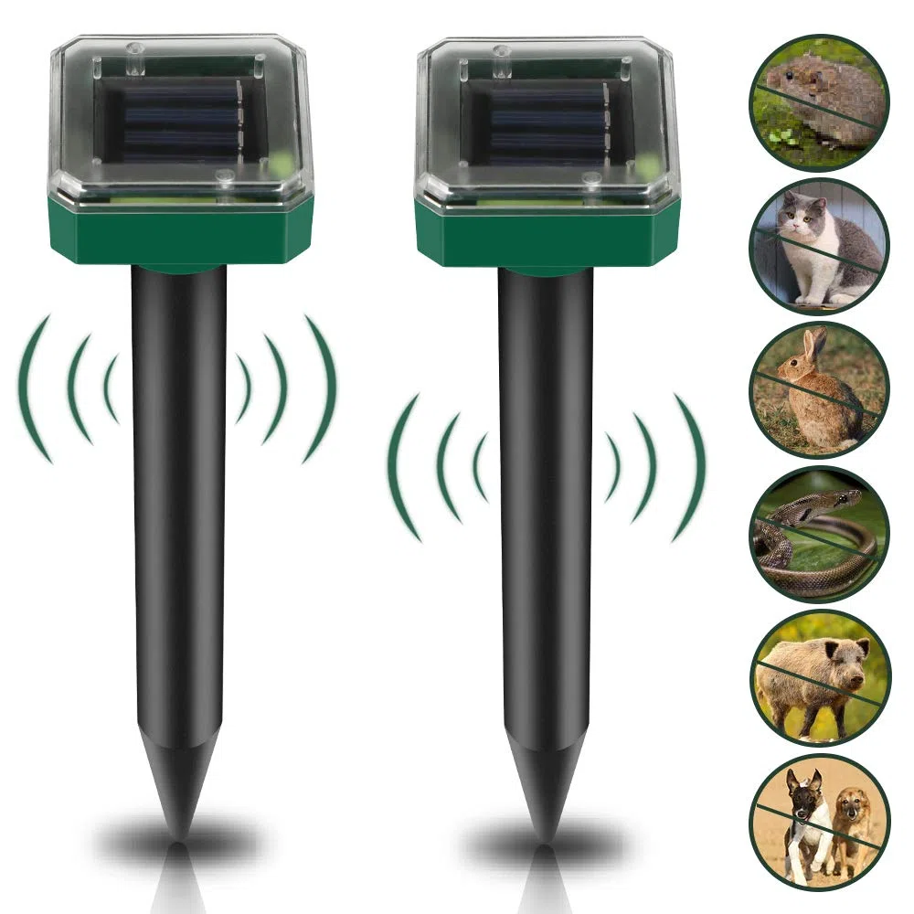 2 Stück Solar Maulwurf Vertreiber: IP65 Wasserdicht Wühlmausschreck Solar, Ultraschall Maulwurfabwehr für Vertreiben, Schädlingsbekämpfung für den Garten