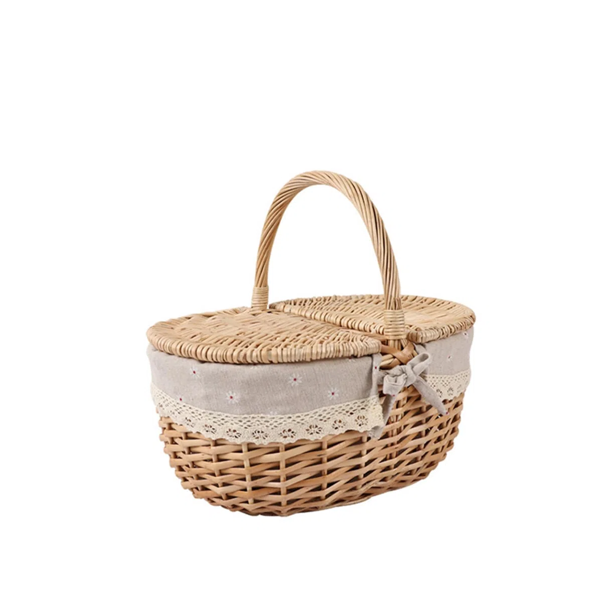 Gewebter Weidenkorb Picknickkorb mit Deckeln Griff und waschbarer Auskleidung Korb im Cottage-Stil für Picknicks Eier Süßigkeiten Blumen