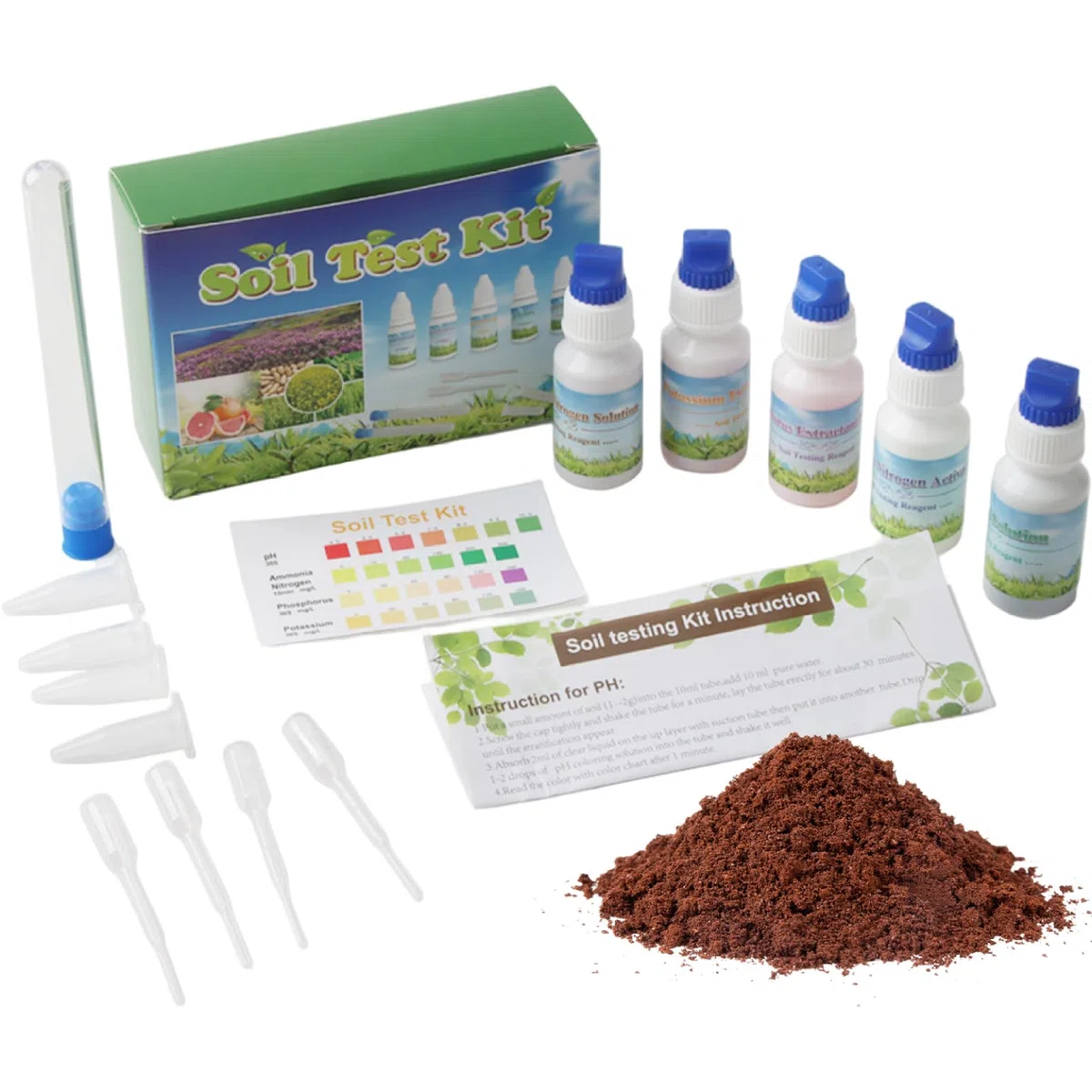 Bodentest-Kit, 1 Set Bodentester für Gartennährstoffe, Stickstoff-Phosphor-Kalium-Test-Kit für Landwirtschaft, Gartenarbeit, Rasen-Hof-Tester, für Gartennährstoffprüfung