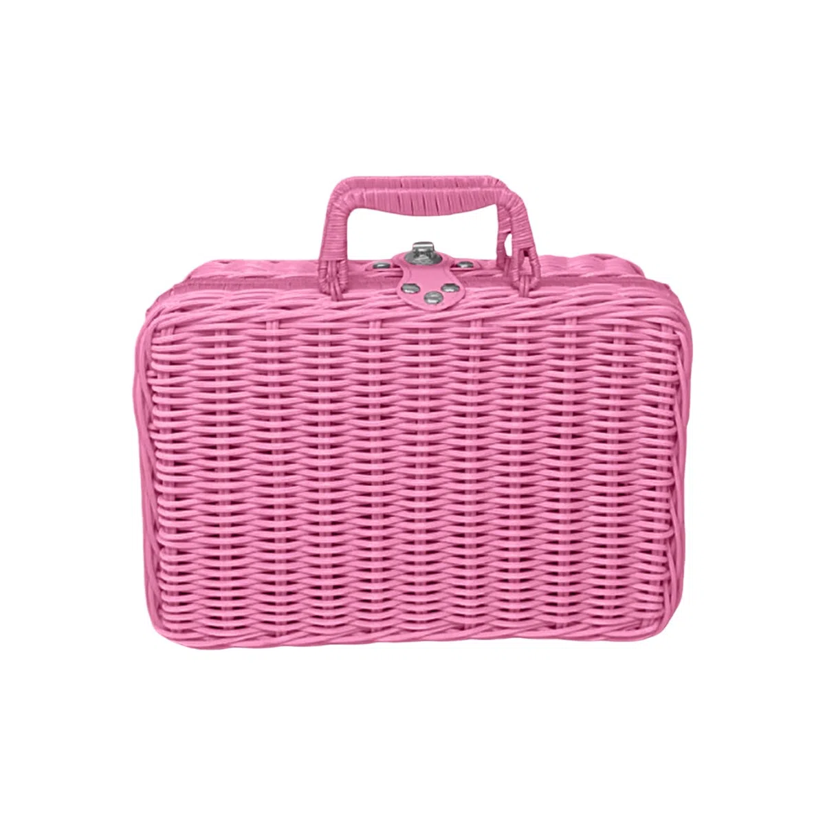 Geflochtener Rattan-Koffer Aufbewahrungskorb mit Griff, Handgewebt mit Metallverschluss, Langlebiger Vintage-Koffer, Rattan Aufbewahrungskorb, Ideal für Hochzeitsfotos & Dekorationen (Rosa)