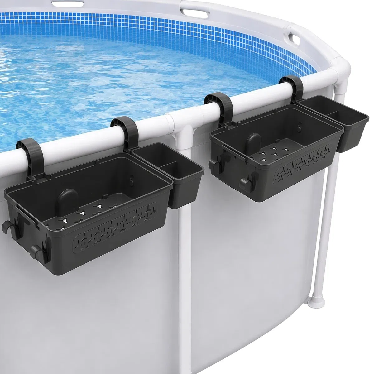 Pool Aufbewahrungskorb mit Getränkehalter, Multifunktionales Pool Korb für Aufstellpool, Pool Seitenkorb aus Kunststoff, Gartenpool Organizer Aufbewahrungsbox für Pool