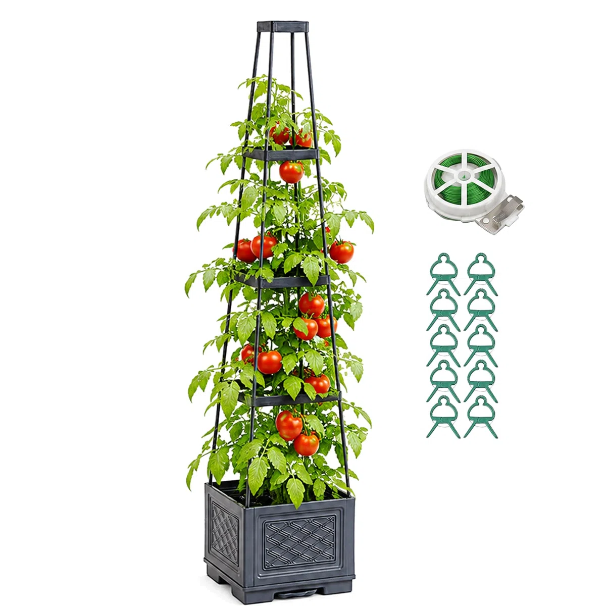 auvstar Tomatentopf mit Rankhilfe | Tomatenturm, Abflussfunktion, Schutz des Wurzelsystems, Für Kletterpflanzen, Für Gemüse und Blumen