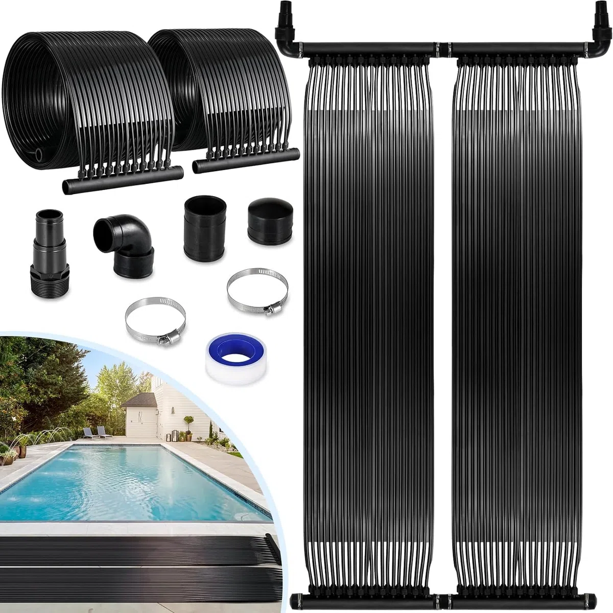 Solarkollektor Poolheizung 300x75 cm, Solarheizung Poolheizung, Pool Sonnenkollektor Pool Solarheizung für 2.1㎡ Schwimmbad bis 12000L Wasserinhalt Solarmatte heizmatte Satz UV-beständiger Erweiterbar