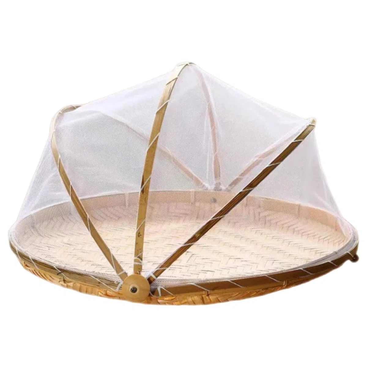 Lebensmittelzelt 11 Zoll Bambus Obstkorb mit Mesh Cover Outdoor NET -NET -Protektor für Obst Gemüse Brot Snacks Picknick Camping Party Tisch