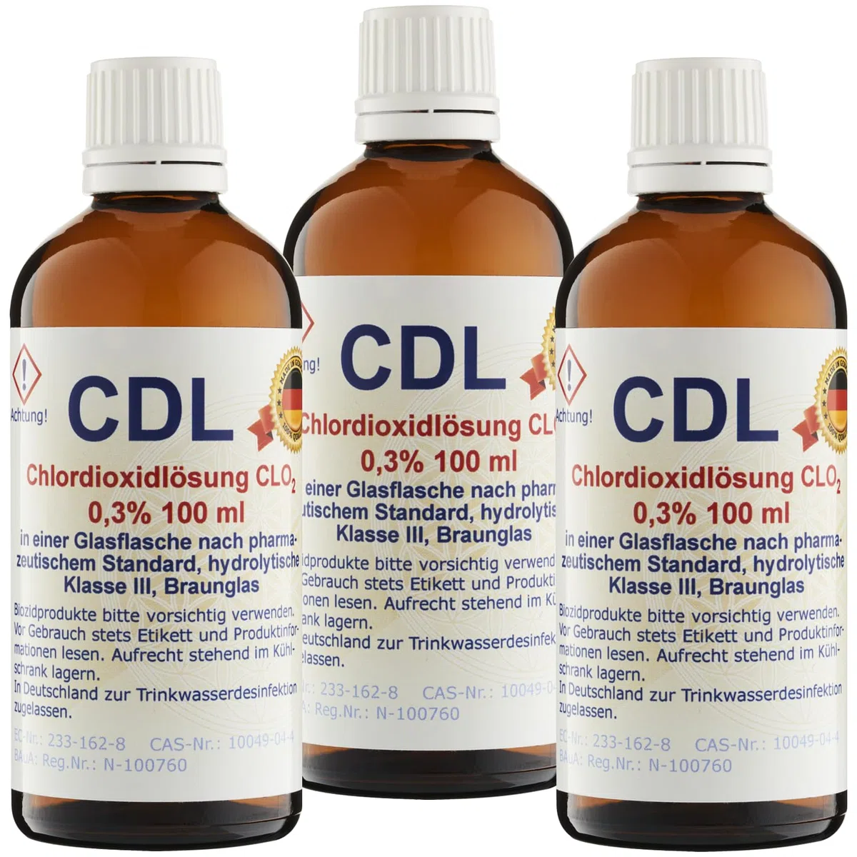 Ittermann CDL 3 x 100 ml 0,3% Chlordioxid-Lösung - CDs - frische Fertiglösung - Braunglasflasche - Pipette - Made in Germany - Zertifiziert nach Biozid-Verordnung - zur Desinfektion von Trinkwasser…