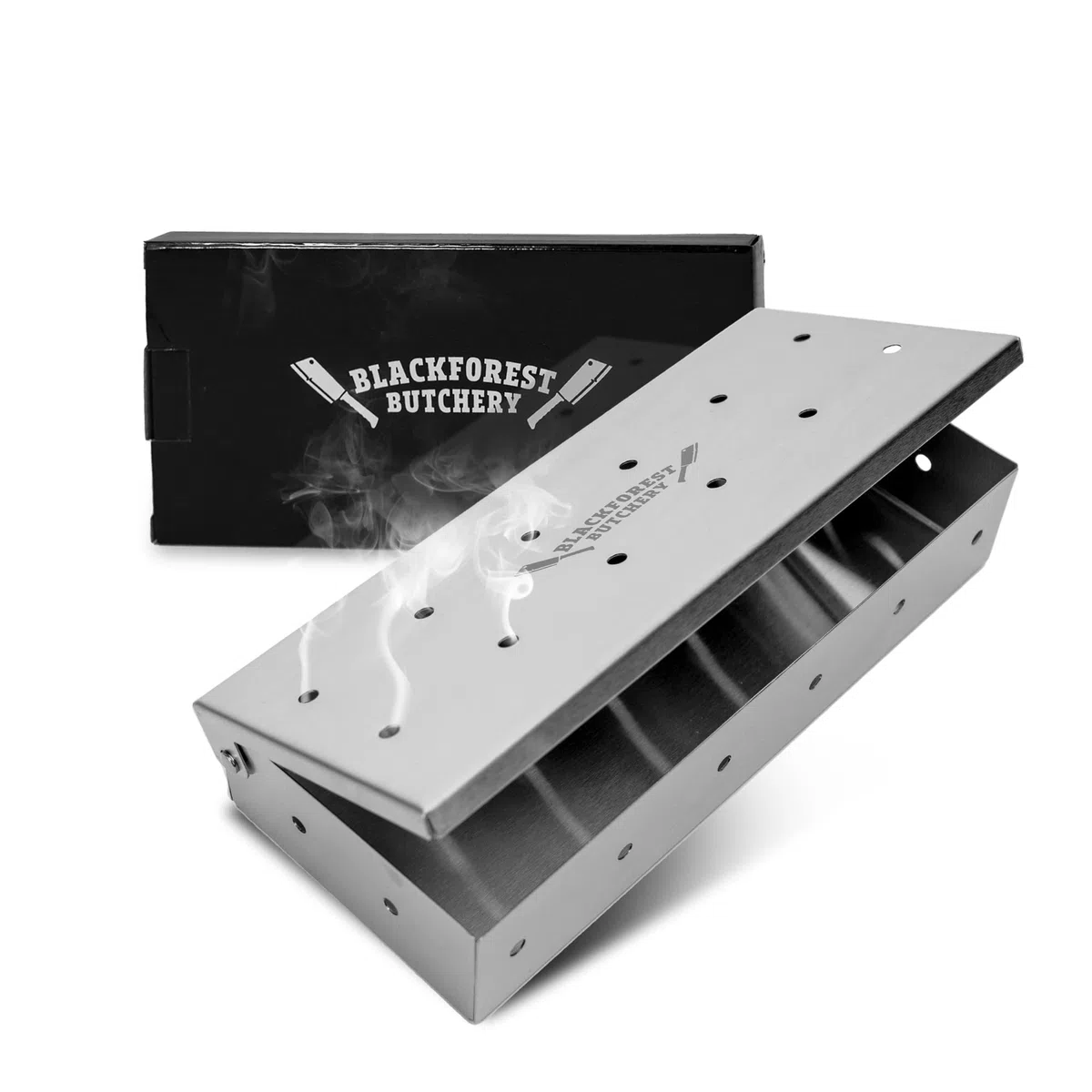 BBQ Räucherbox – Smokerbox aus Edelstahl – Smokergrill-Flair bei jedem Grillmodell - Maße: L 22cm x B 9,5cm x H 4cm (Räucherbox)
