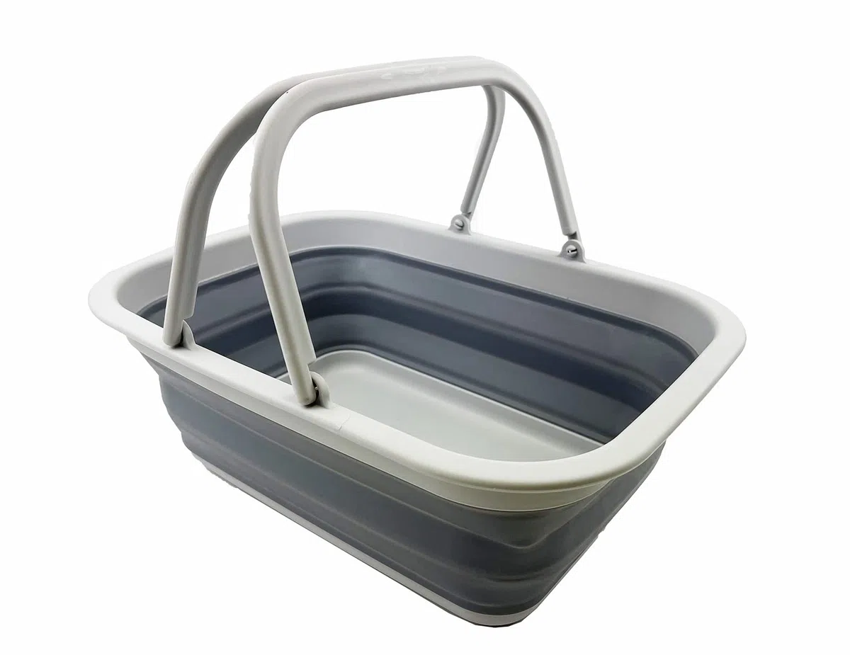 SAMMART 9,2 l zusammenklappbare Wanne mit Griff – tragbarer Picknickkorb für den Außenbereich – Faltbare Einkaufstasche – platzsparender Aufbewahrungsbehälter (Grau/Dunkelgrau)